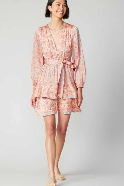 Current Air Mini Dresses-Floral Surplice Mini Dress CORAL