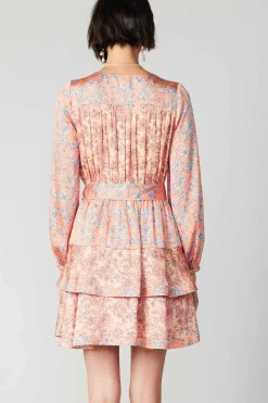 Current Air Mini Dresses-Floral Surplice Mini Dress CORAL