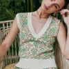 Current Air Knitwear | Sweaters-Floral Sweater Vest GREENMLT