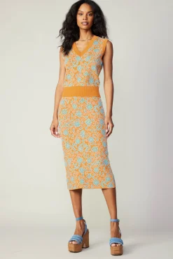 Current Air Knitwear | Sleeveless Tops-Floral Sweater Vest ORANGEMLT
