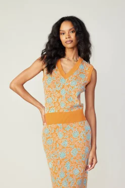 Current Air Knitwear | Sleeveless Tops-Floral Sweater Vest ORANGEMLT