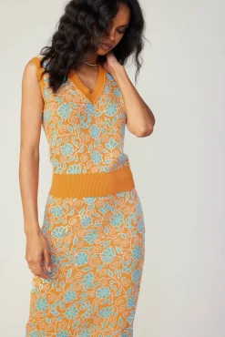 Current Air Knitwear | Sleeveless Tops-Floral Sweater Vest ORANGEMLT