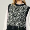 Current Air Sweaters-Floral Tassel Sweater Vest BLACK
