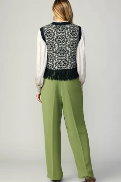 Current Air Sweaters-Floral Tassel Sweater Vest BLACK