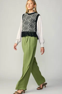 Current Air Sweaters-Floral Tassel Sweater Vest BLACK