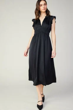 Current Air Midi Dresses-Florence Ruffled Midi Dress BLACK
