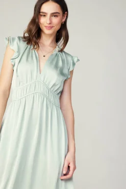 Current Air Midi Dresses-Florence Ruffled Midi Dress SILVERSAGE