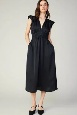 Current Air Midi Dresses-Florence Ruffled Midi Dress BLACK