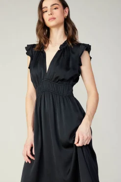 Current Air Midi Dresses-Florence Ruffled Midi Dress BLACK