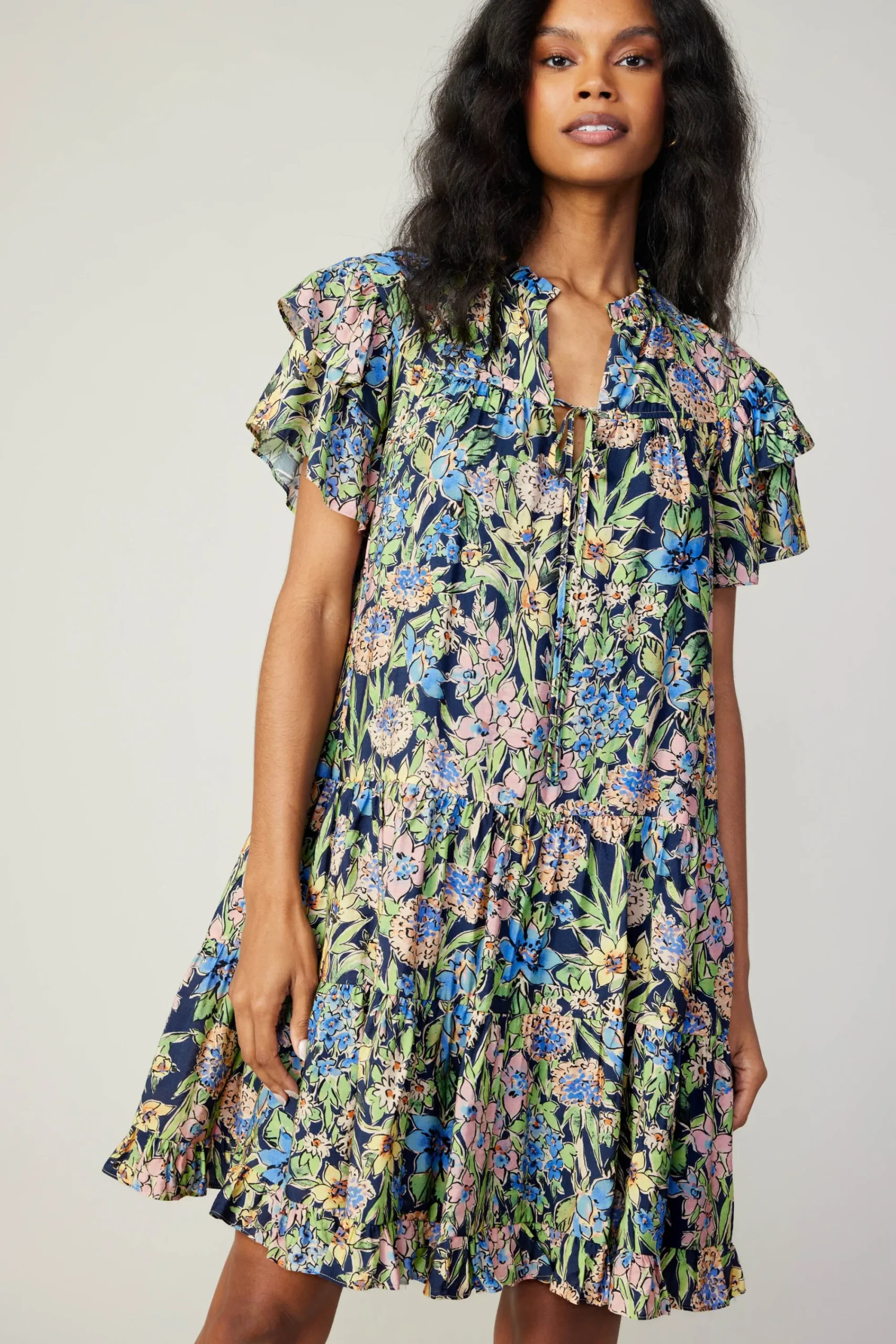 Current Air Mini Dresses-Flutter Sleeve Floral Print Dress FLORALMLT
