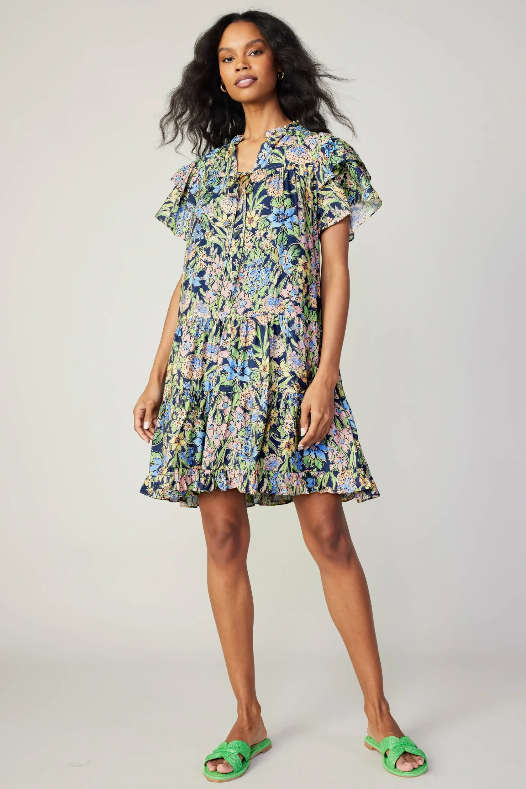 Current Air Mini Dresses-Flutter Sleeve Floral Print Dress FLORALMLT