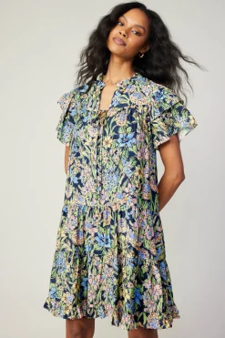 Current Air Mini Dresses-Flutter Sleeve Floral Print Dress FLORALMLT