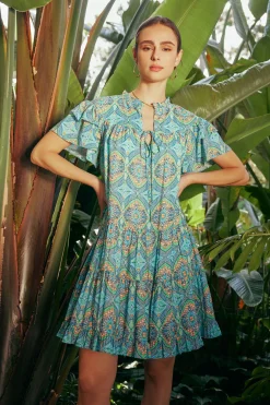 Current Air Mini Dresses-Flutter Sleeve Geo Print Dress BLUE