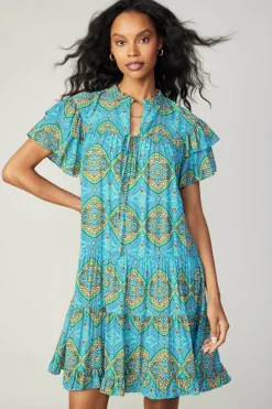 Current Air Mini Dresses-Flutter Sleeve Geo Print Dress BLUE