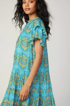 Current Air Mini Dresses-Flutter Sleeve Geo Print Dress BLUE