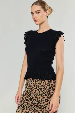 Current Air Knitwear | Sweaters-Flutter Sleeve Sweater Top BLACK