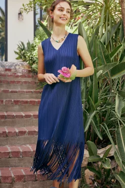 Current Air Midi Dresses-Fringe Skirt Midi Dress NAVY