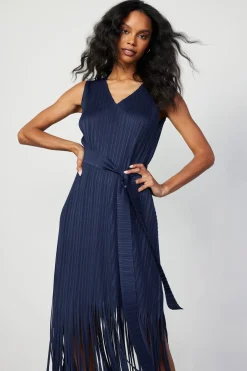 Current Air Midi Dresses-Fringe Skirt Midi Dress NAVY