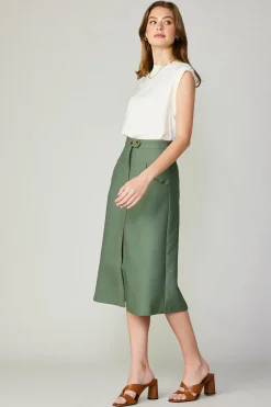 Current Air Skirts-Front Slit Midi Skirt SAGE