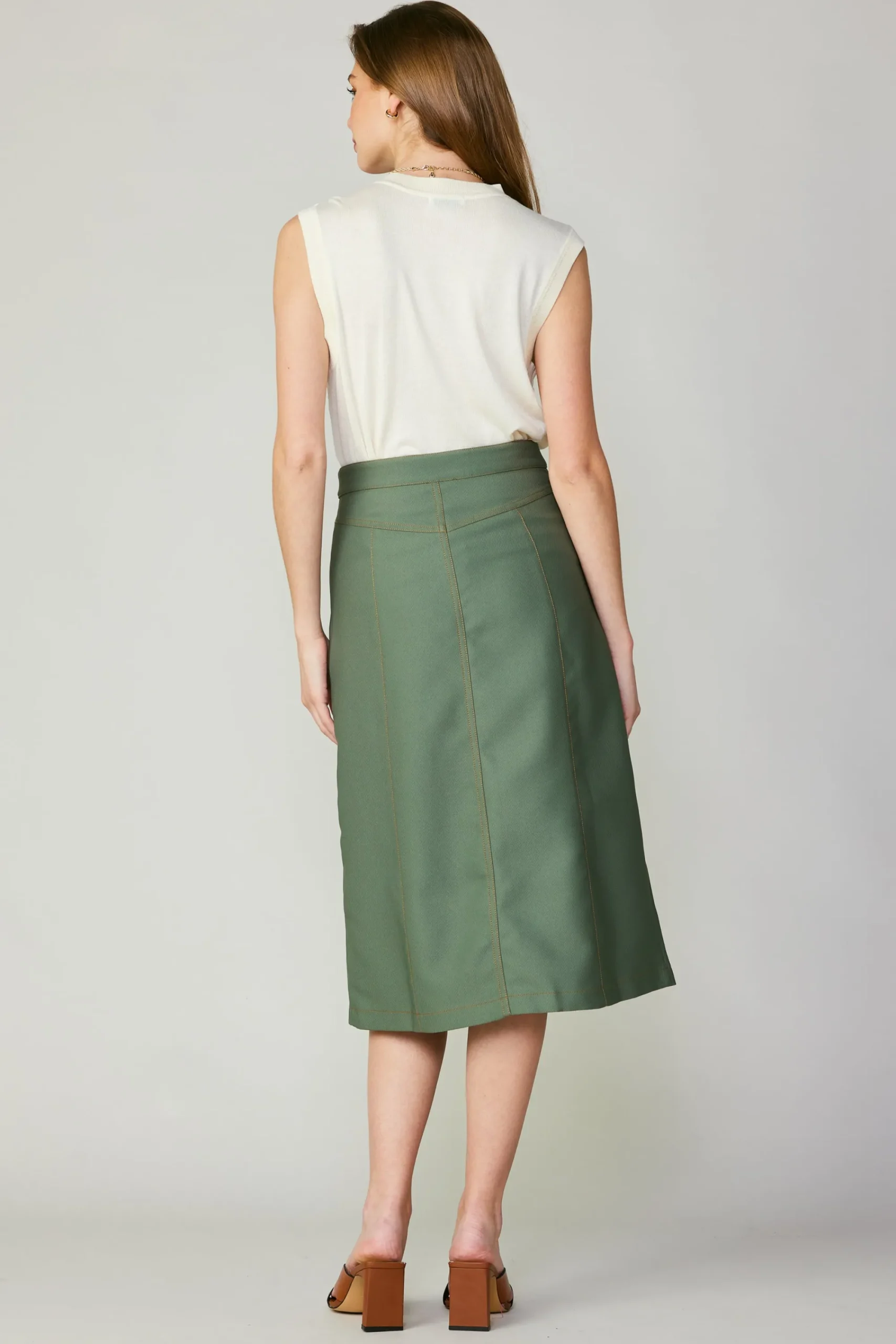 Current Air Skirts-Front Slit Midi Skirt SAGE