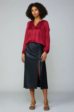 Current Air Long Sleeve Tops-Gathered Splitneck Blouse RUBY