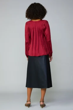 Current Air Long Sleeve Tops-Gathered Splitneck Blouse RUBY
