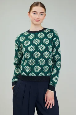 Current Air Knitwear | Long Sleeve Tops-Geo Floral Pullover Sweater GREENMLT