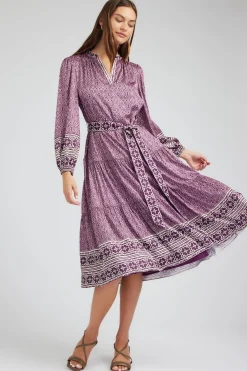 Current Air Maxi Dresses | Midi Dresses-Geo Printed Belted Midi Dress PURPLEMLT