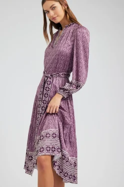 Current Air Maxi Dresses | Midi Dresses-Geo Printed Belted Midi Dress PURPLEMLT