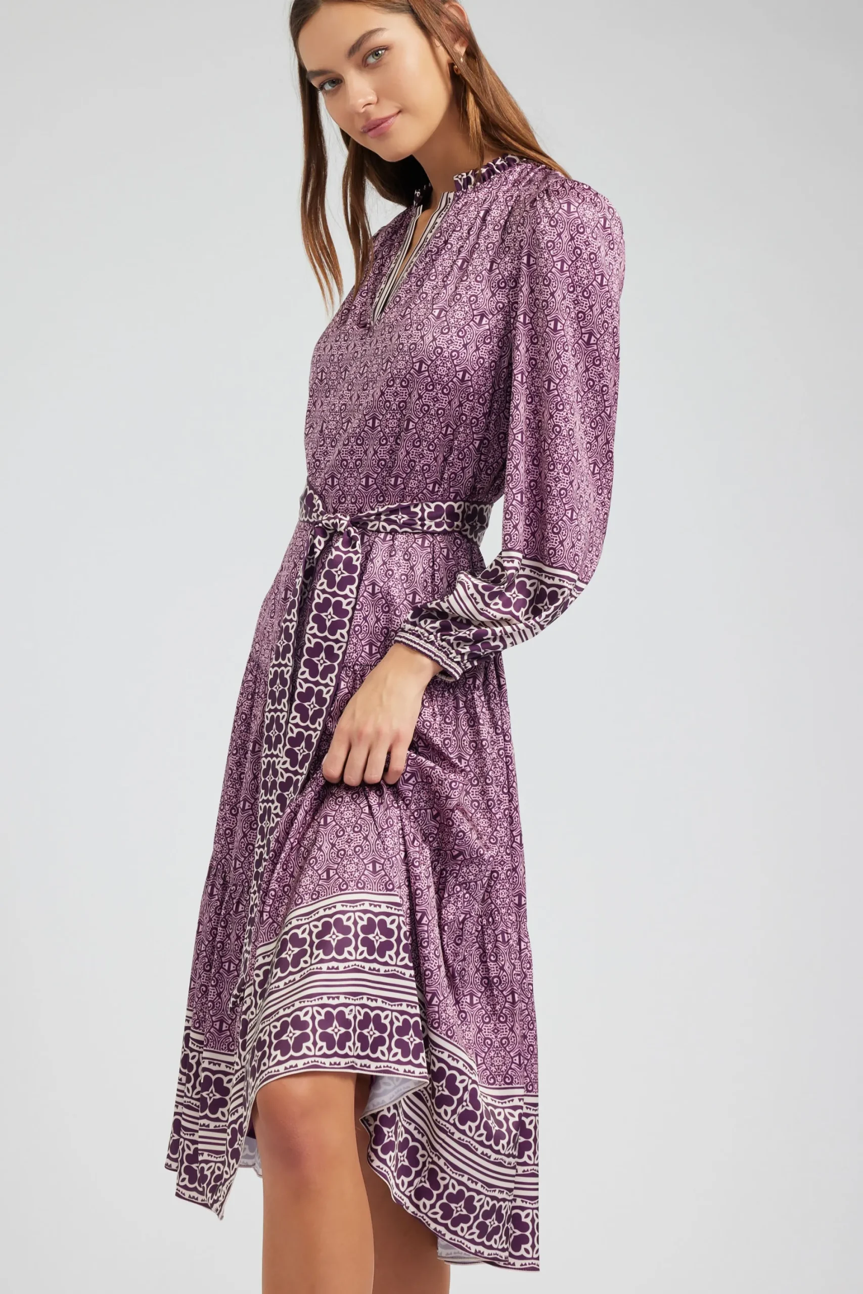 Current Air Maxi Dresses | Midi Dresses-Geo Printed Belted Midi Dress PURPLEMLT