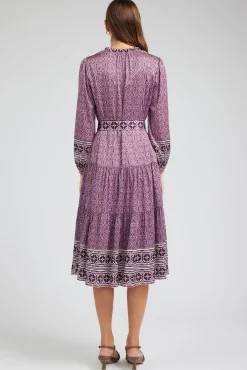 Current Air Maxi Dresses | Midi Dresses-Geo Printed Belted Midi Dress PURPLEMLT