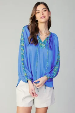Current Air Long Sleeve Tops-Geometric Patterned Blouse BLUE