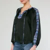Current Air Long Sleeve Tops-Geometric Patterned Blouse BLACK