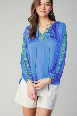 Current Air Long Sleeve Tops-Geometric Patterned Blouse BLUE