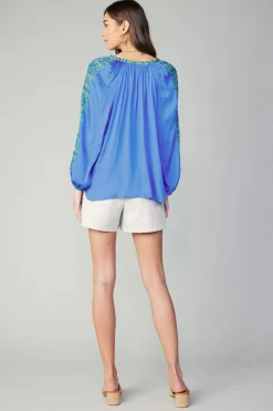 Current Air Long Sleeve Tops-Geometric Patterned Blouse BLUE