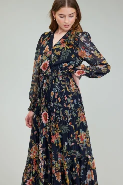 Current Air Maxi Dresses-Glimmer Botanical Maxi Dress NAVYMLT