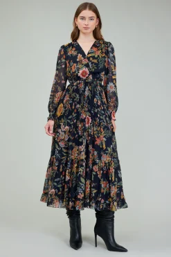 Current Air Maxi Dresses-Glimmer Botanical Maxi Dress NAVYMLT