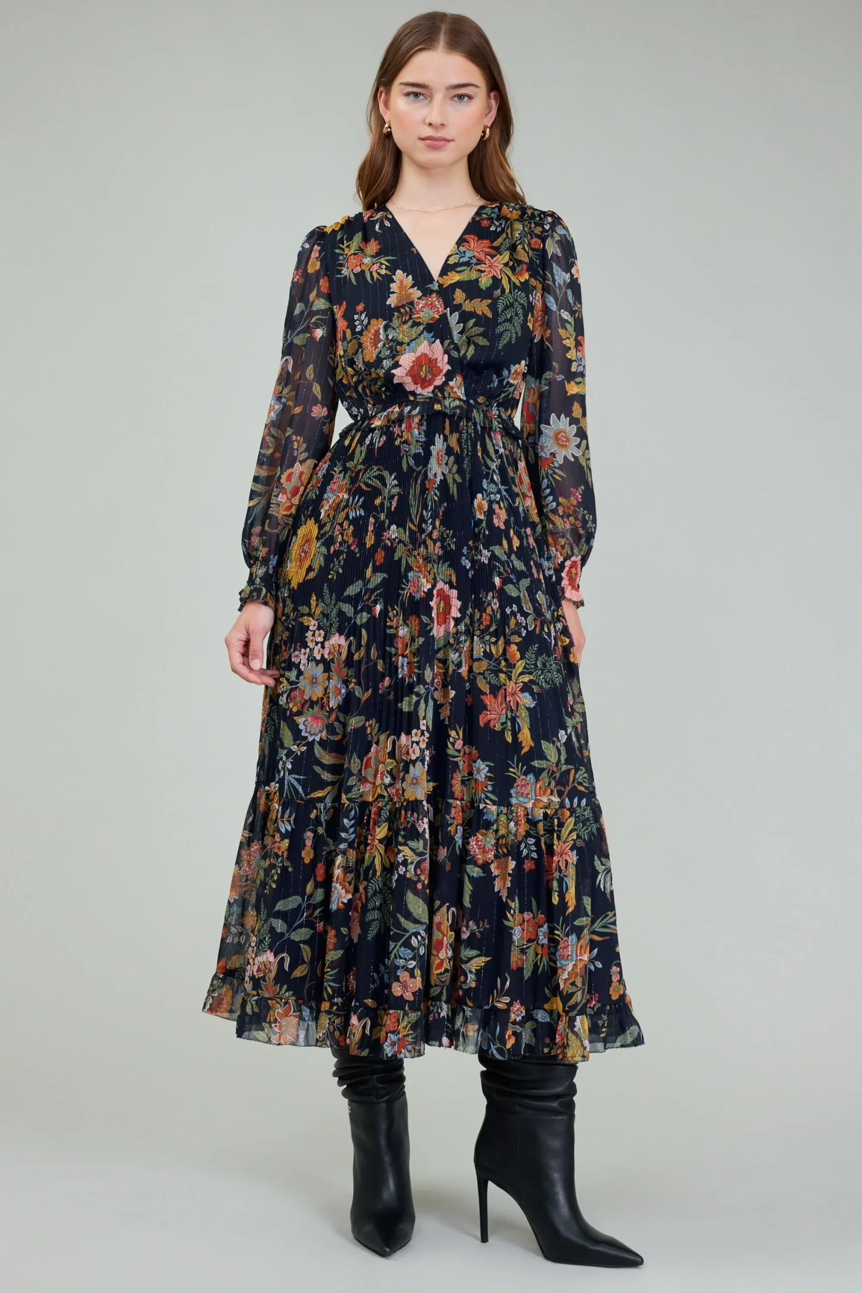 Current Air Maxi Dresses-Glimmer Botanical Maxi Dress NAVYMLT
