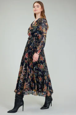 Current Air Maxi Dresses-Glimmer Botanical Maxi Dress NAVYMLT