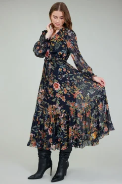 Current Air Maxi Dresses-Glimmer Botanical Maxi Dress NAVYMLT