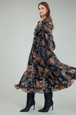 Current Air Maxi Dresses-Glimmer Botanical Maxi Dress NAVYMLT