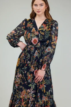 Current Air Maxi Dresses-Glimmer Botanical Maxi Dress NAVYMLT