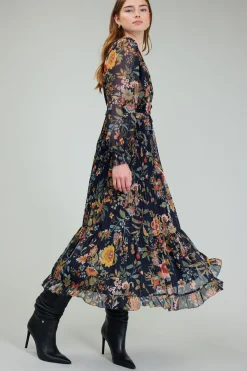 Current Air Maxi Dresses-Glimmer Botanical Maxi Dress NAVYMLT