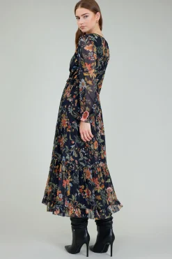 Current Air Maxi Dresses-Glimmer Botanical Maxi Dress NAVYMLT