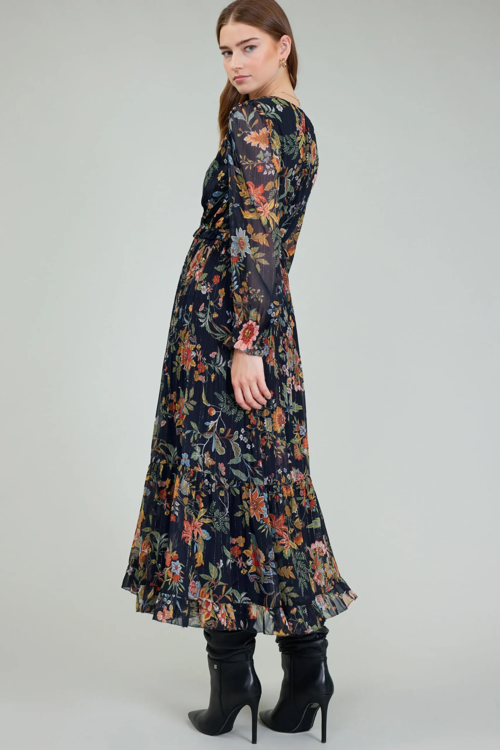 Current Air Maxi Dresses-Glimmer Botanical Maxi Dress NAVYMLT