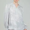 Current Air Long Sleeve Tops-Glimmer Smocked Cuff Blouse OYSTER