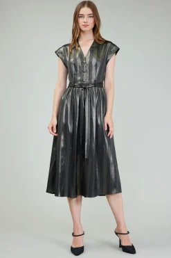 Current Air Midi Dresses-Glimmer Striped Midi Dress BLACKGOLD