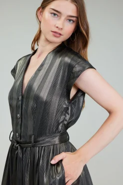 Current Air Midi Dresses-Glimmer Striped Midi Dress BLACKGOLD