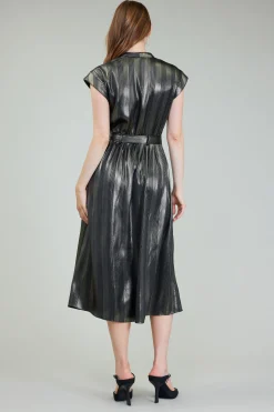 Current Air Midi Dresses-Glimmer Striped Midi Dress BLACKGOLD