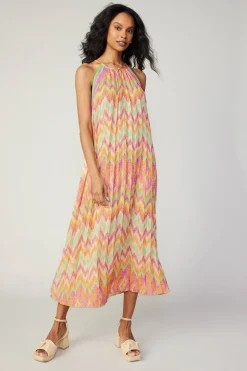 Current Air Midi Dresses-Gradient Chevron Midi Dress ORANGEMLT